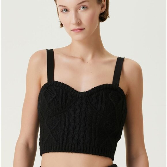 RED Valentino Tops - Red Valentino Women's Bustier Crop Top S Black Cable Knit Acrylic Mohair Blend